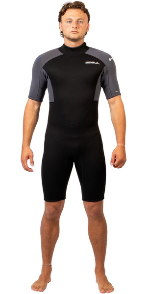 2026 Gul Mens Response Natur 3/2mm Back Zip Shorty Wetsuit RE3319-BKGY - Black / Grey